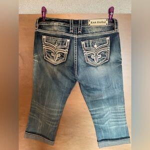 Rock Revival Washed Blue Embroidered Pocket Cropped Jeans